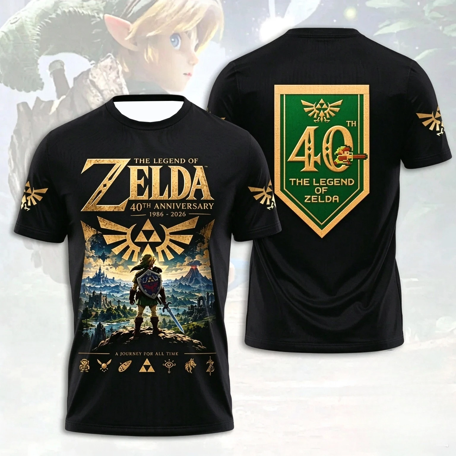2026 Zelda 40th Anniversary T-shirt Printed Short Sleeve T-shirt for Men and Women Zelda Legend Game Pattern T-shirt Family Wear