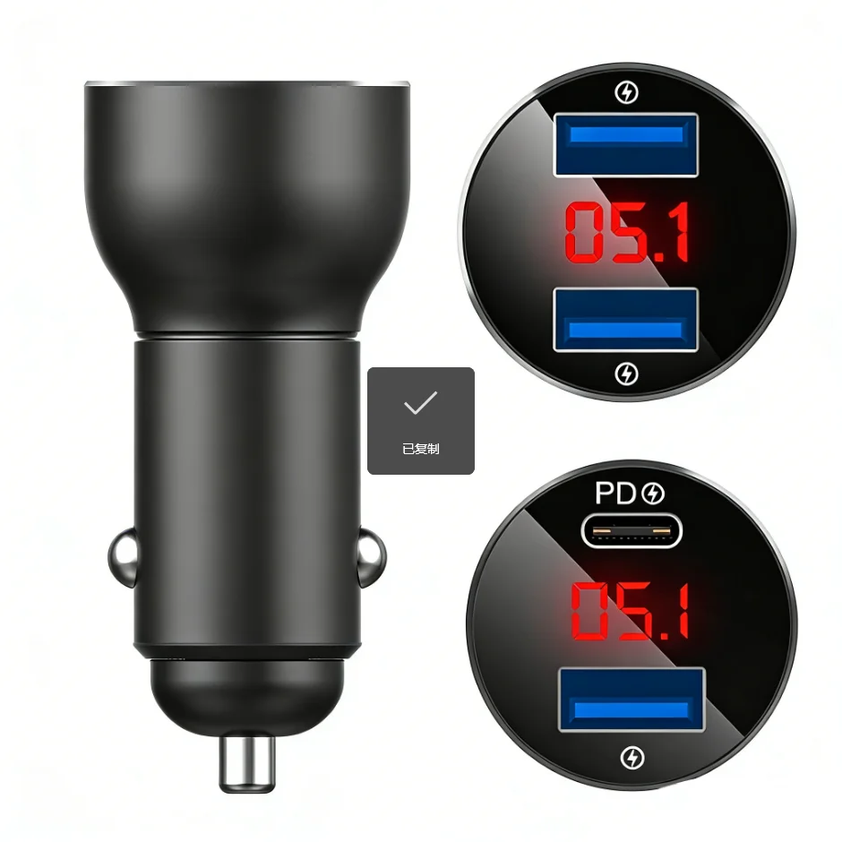 Digital Display 38W PD 20W QC3.0 Dual USB Fast Charging Car Charger Metal Mini Adapter for iPhone Samsung Car Charger