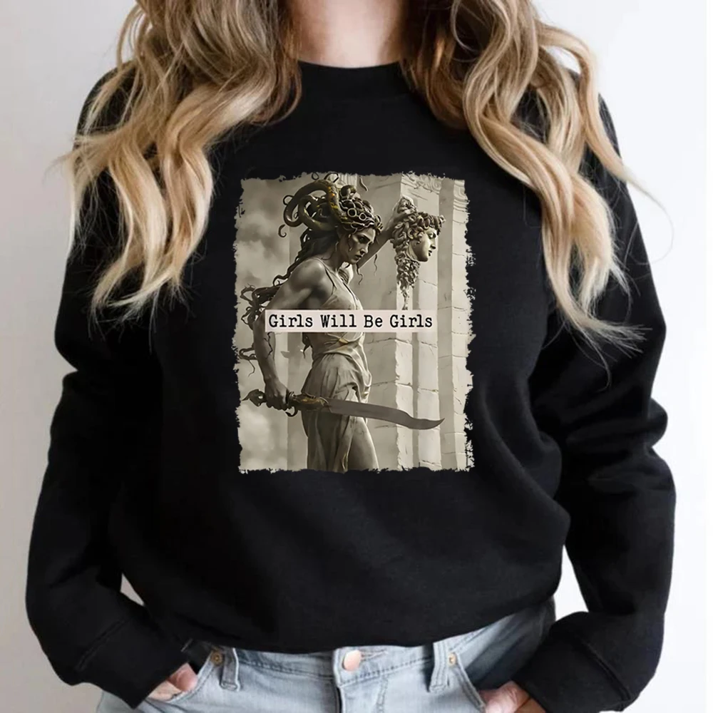 Vintage Girls Will Be Girls Sweatshirt Feminist Sweater Women's Empowerment Hoodies Casual Long Sleeve Pullover Feminism Hoodies