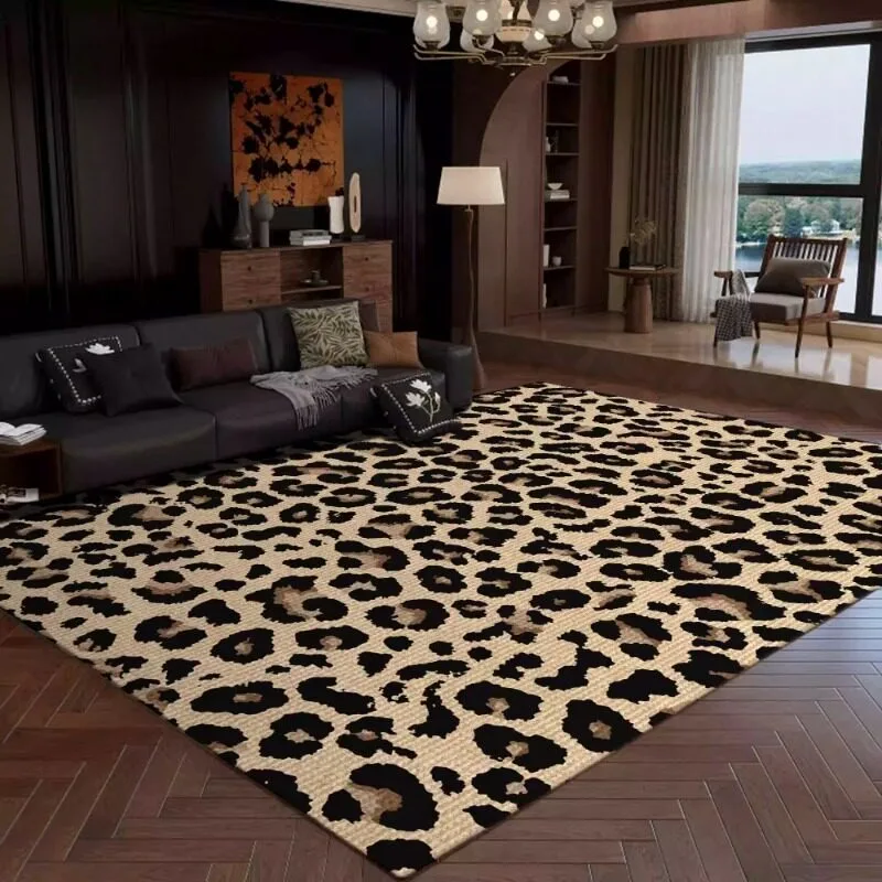 Retro Leopard Print Living Room Carpet Large Area Sofa Rugoldable Machine Washable Bedroom Bedside Non-slip Soft Floor Mat Ковер