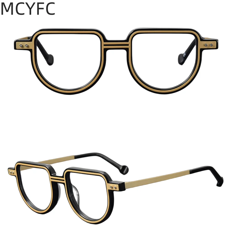 

MCYFC Oval Eyeglasses Frame for Men Acetate+Metal Material Fashion Hand Made High Quality Eyewear Full Rime Glasses Frames Women