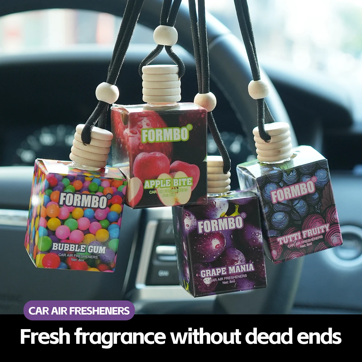 FORMBO botella de perfume de aromaterapia sin fuego colgante de aromaterapia para coche colgante de perfume para coche chicle de manzana sabor de uva duradero