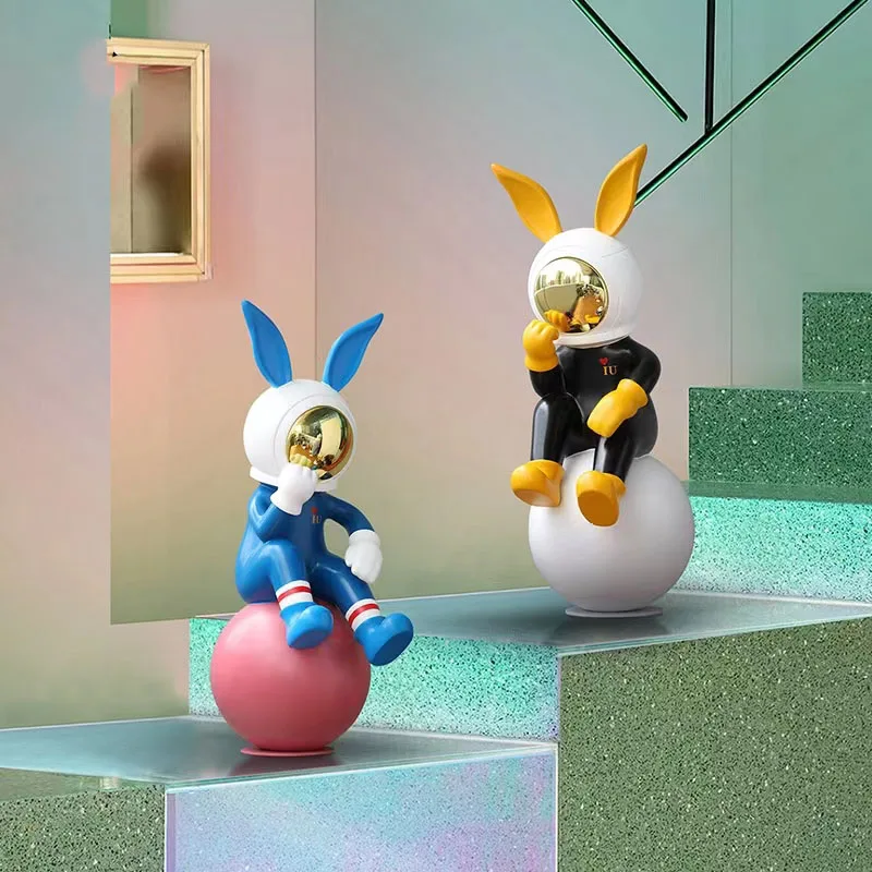 unique Creative Astronaut Rabbit Welcome Landing Ornaments Home Ornaments Space Rabbit Sculpture Mall Hotel Opening Gifts