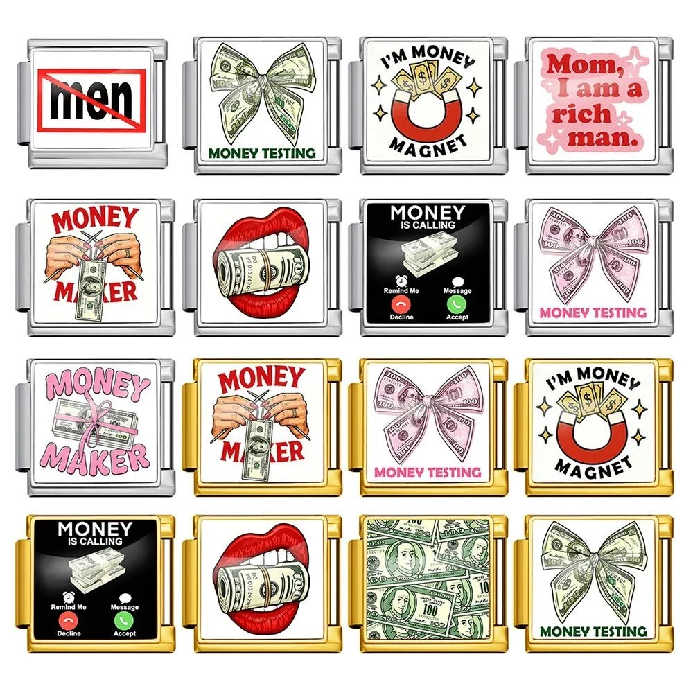 Bracelet en acier inoxydable à maillons italiens 9 mm, thème monnaie amusant, pour la création de bijoux DIY, perles, cadeau mode pour femmes et hommes