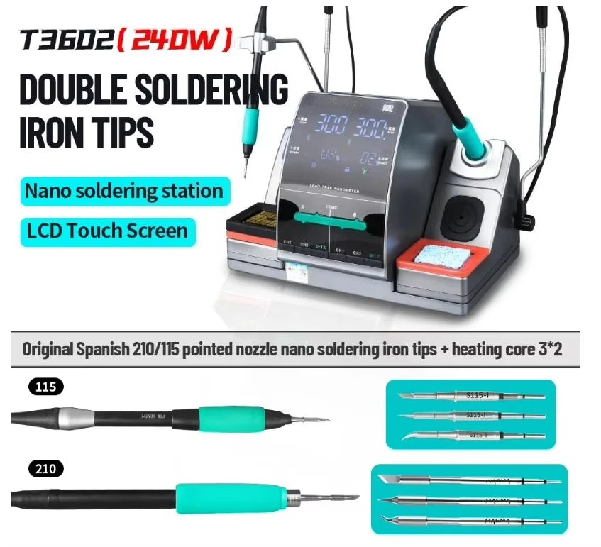 T3602 Soldering Station 115 210 Tips Double Station Welding Rework Station for Cell-Phone PCB SMD IC Repair Solder Tool