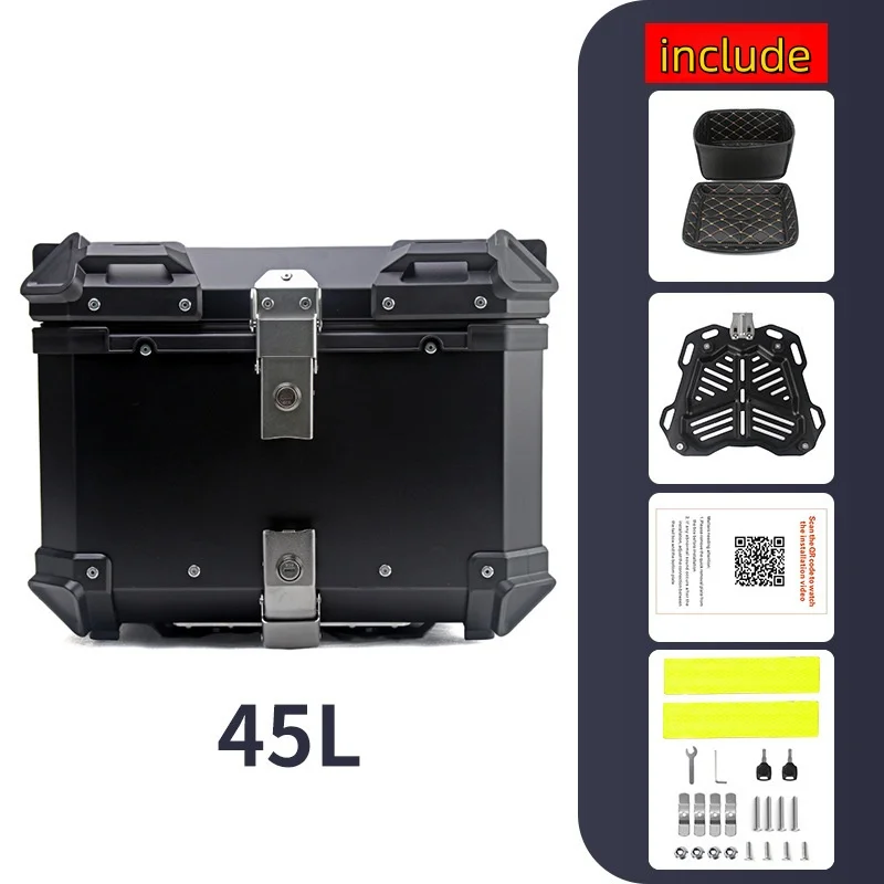 

Ящик для хранения мотоцикла, верхний ящик, хвостовой ящик, багажник, универсальный черный, 45 л, алюминиевый верхний чехол для мотоцикла, хвостовой ящик для багажа