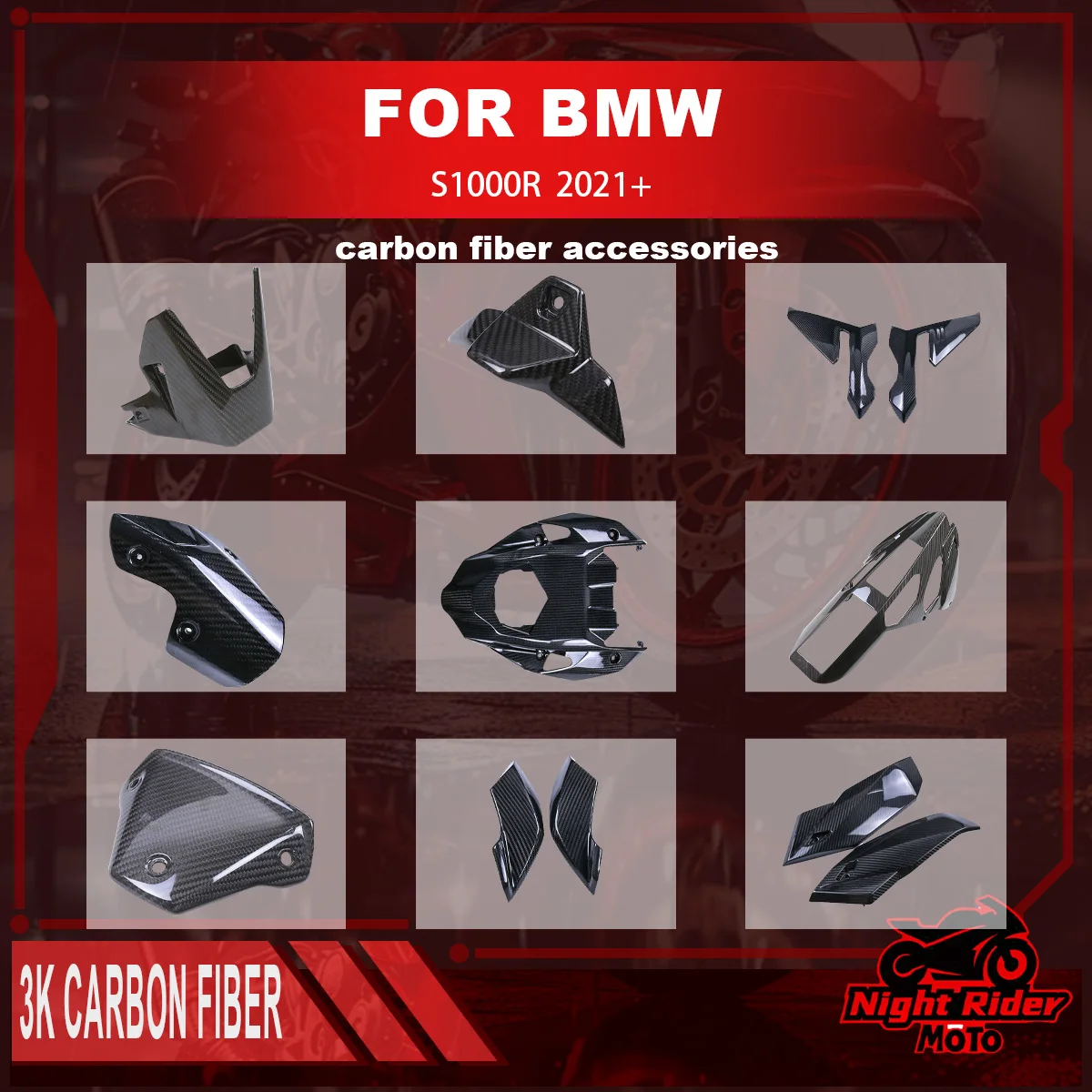 

For BMW S1000R 2021+ Motorcycle 100% Carbon Fiber Front Decorative Pan Rear Seat Cover Full Fairing Kits Motorcycle Accessories