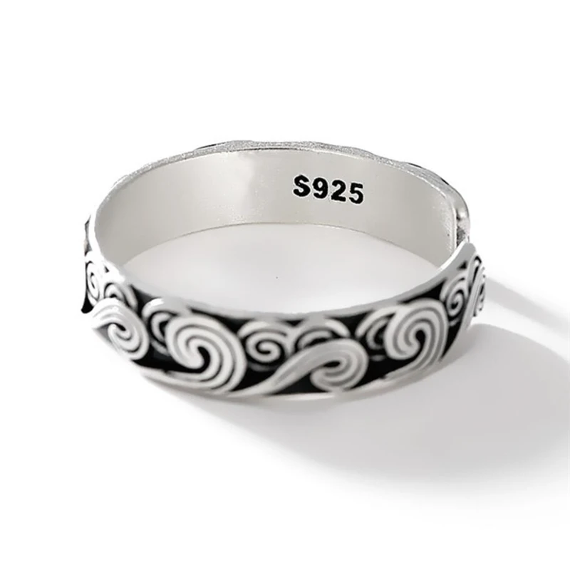 Sole Memory Ethnic Retro Good Luck Cloud Wave 925 Sterling Silver Fine Resizable Opening Ring For Women Luxury Jewelry RI925