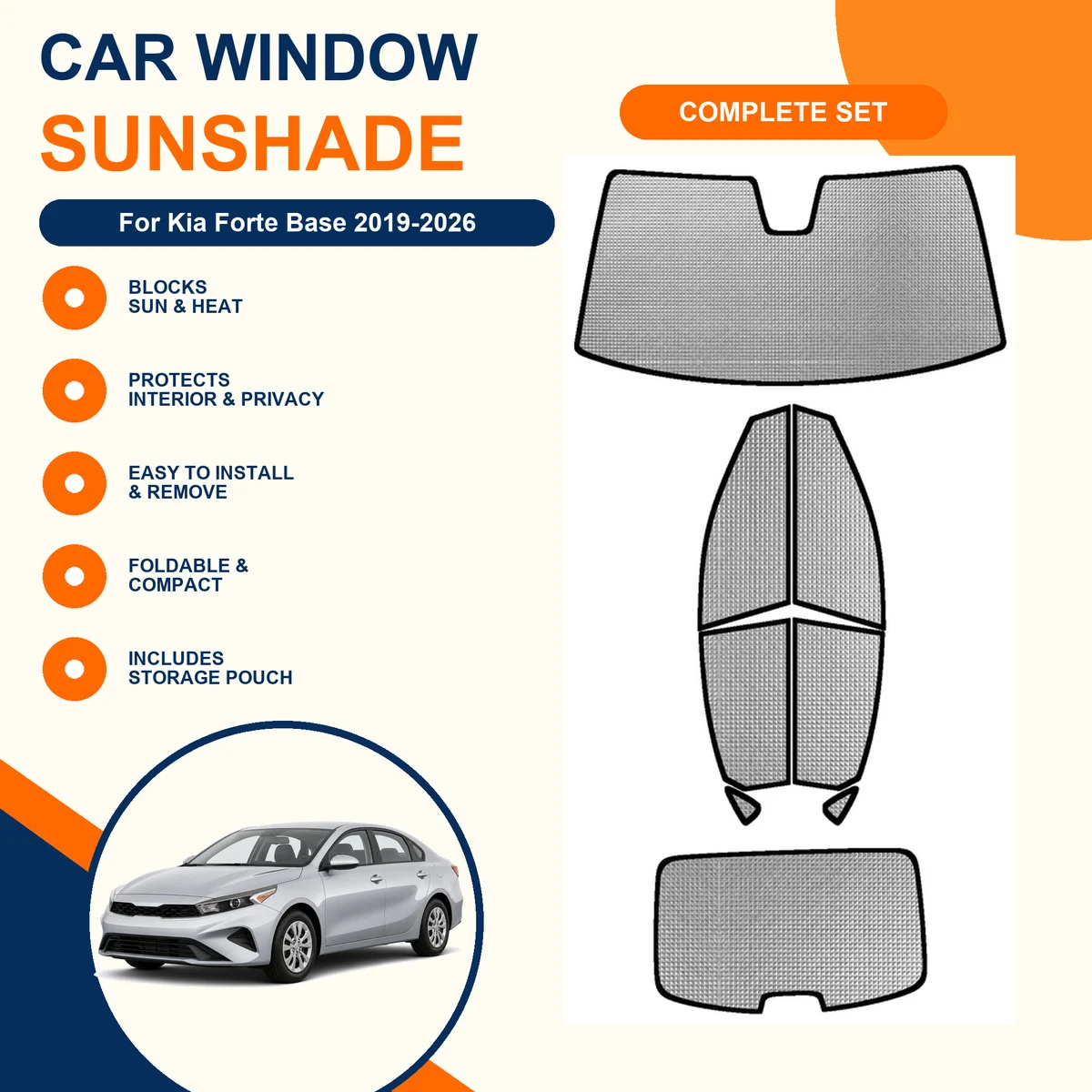 For Kia Forte Base 2019-2026 Custom Full Set Window Sunshades Aluminum Foil Suction Cup Anti UV Privacy