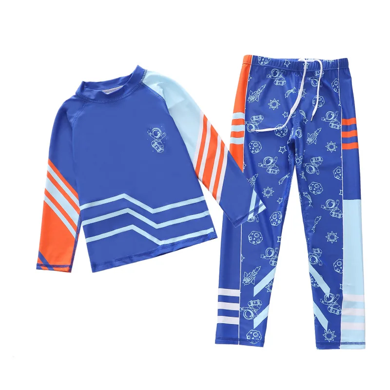 

HappyFlute Summer Two Piece Set Plain Print Big Boys Long Sleeve Conservative Sunscreen&Quick Drying Vacation Swimsuit