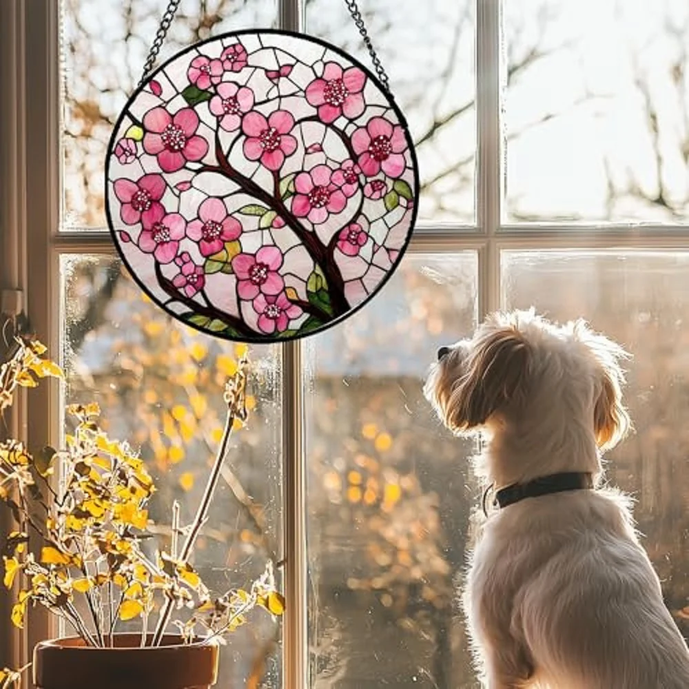 Cherry Blossoms Birth Flower Suncatcher for Door Garden Patio Sun Catchers Decor Christmas Mother's