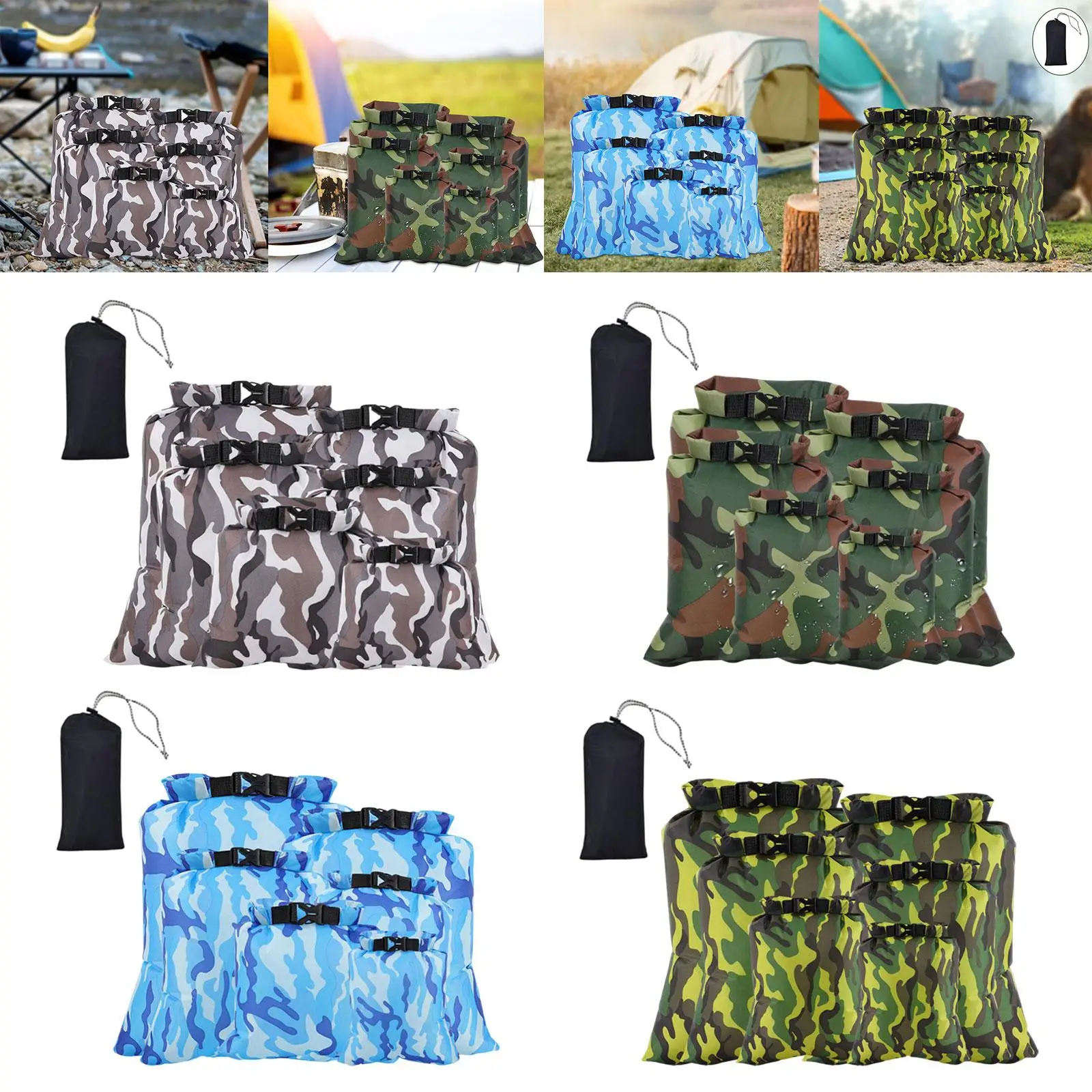 6Pcs Outdoor Waterproof Dry Bag 1.5L, 2.5L, 3L, 3.5L, 5L, 8L Roll Top Sacks for Backpacking Camping Beach Canoeing Gym