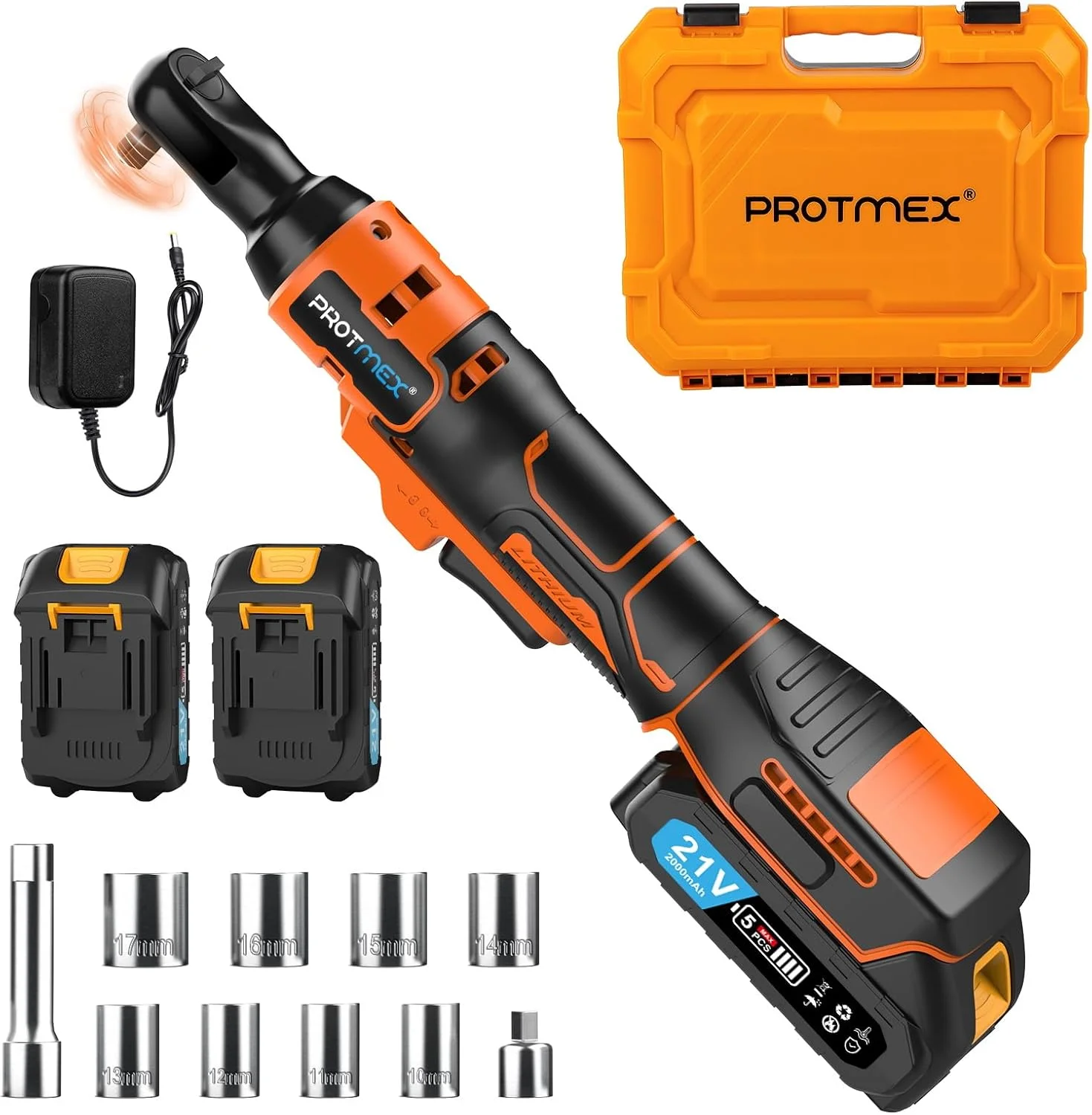 3/8'' Cordless Ratchet Wrench, 60FT-LBS (80N.m) Electric Ratchet with 21V 2 X 2.0Ah Battery, 400 RPM Chargeable Power Ratchet Dr