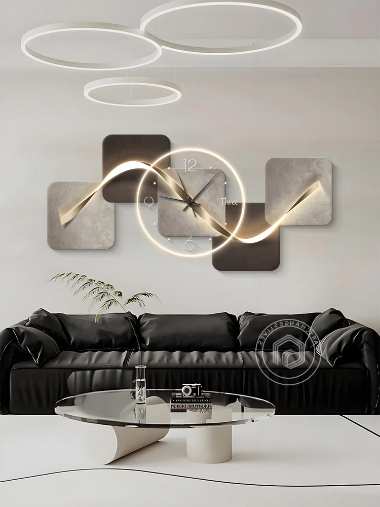 Italian minimalist living room decorative painting wall led lamp sofa background wall hanging when hanging clocks