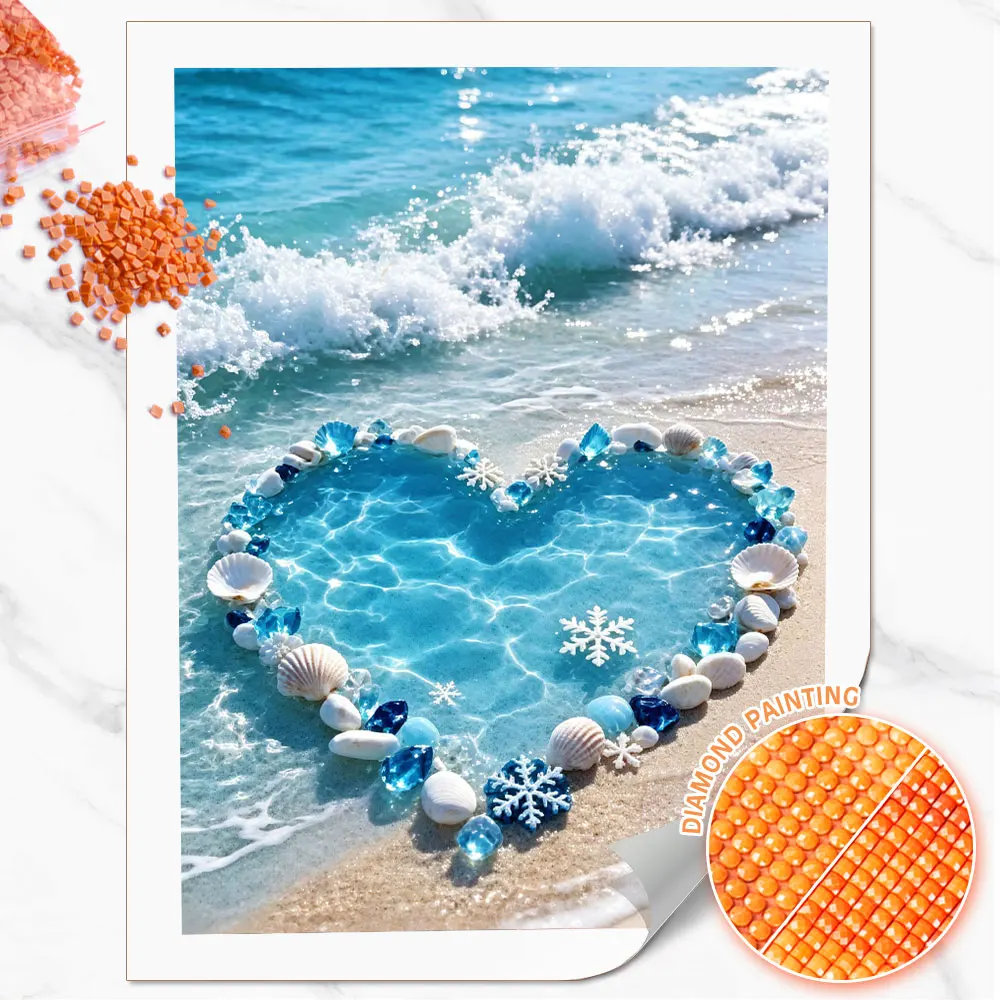 Huacan Full Square Round Diamond Painting Love Shell Beach Diamond Mosaic Landscape Complete Kit Handmade Holiday Gift