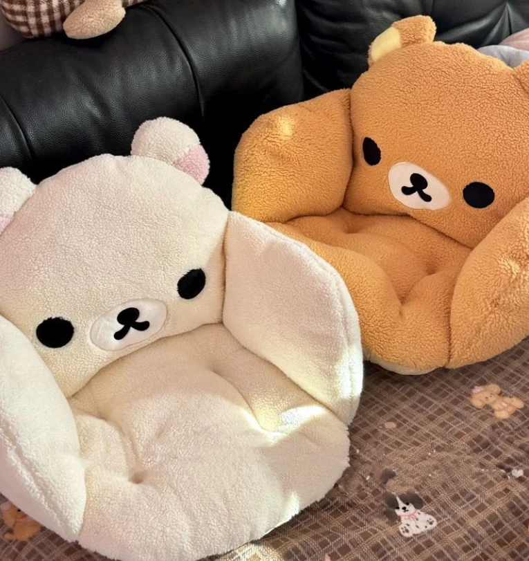 Japanisches Kawaii Rilakkuma Winter All-Inclusive Kissen, Tatami-Sitzkissen, warmes, dickes Samt-Sitzkissen, warmes Autositzkissen, Geschenk – Detail 2