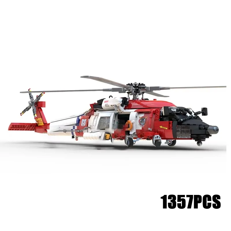 Moc klocki Model wojskowy helikopter ratunkowy cegły techniczne DIY montaż zabawki konstrukcyjne dla dzieci prezenty świąteczne