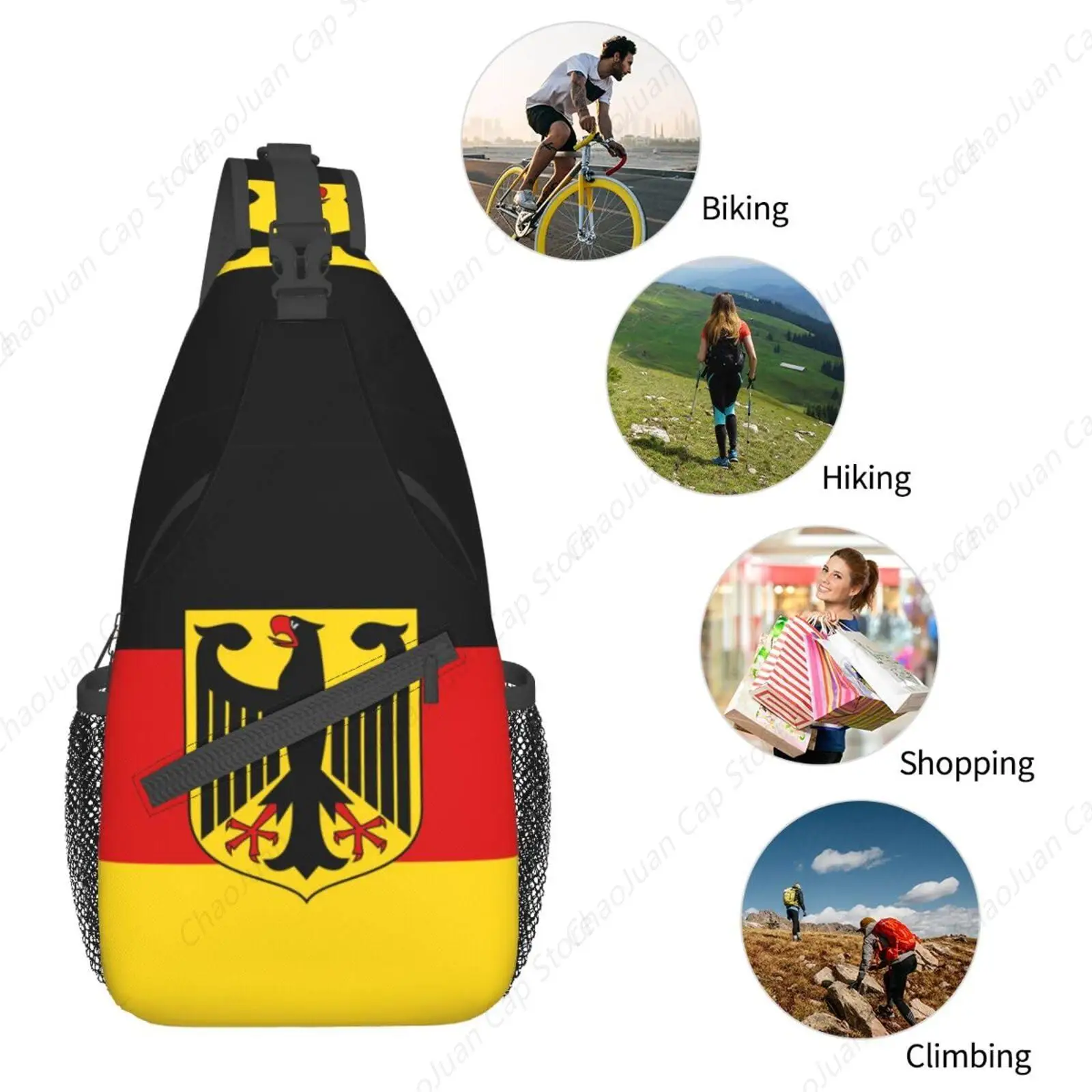 Duitse vlag Sling Bag Crossbody Rugzak Duitsland Reizen Wandelen Dagrugzak Schouderborsttas voor dames en heren