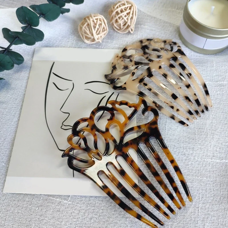 Women 7 Teeth Side Hair Comb Hollow Celluloid Acetate Tortoise Updo Hairpin Clip Headdress Decorated Hair Dropshipping