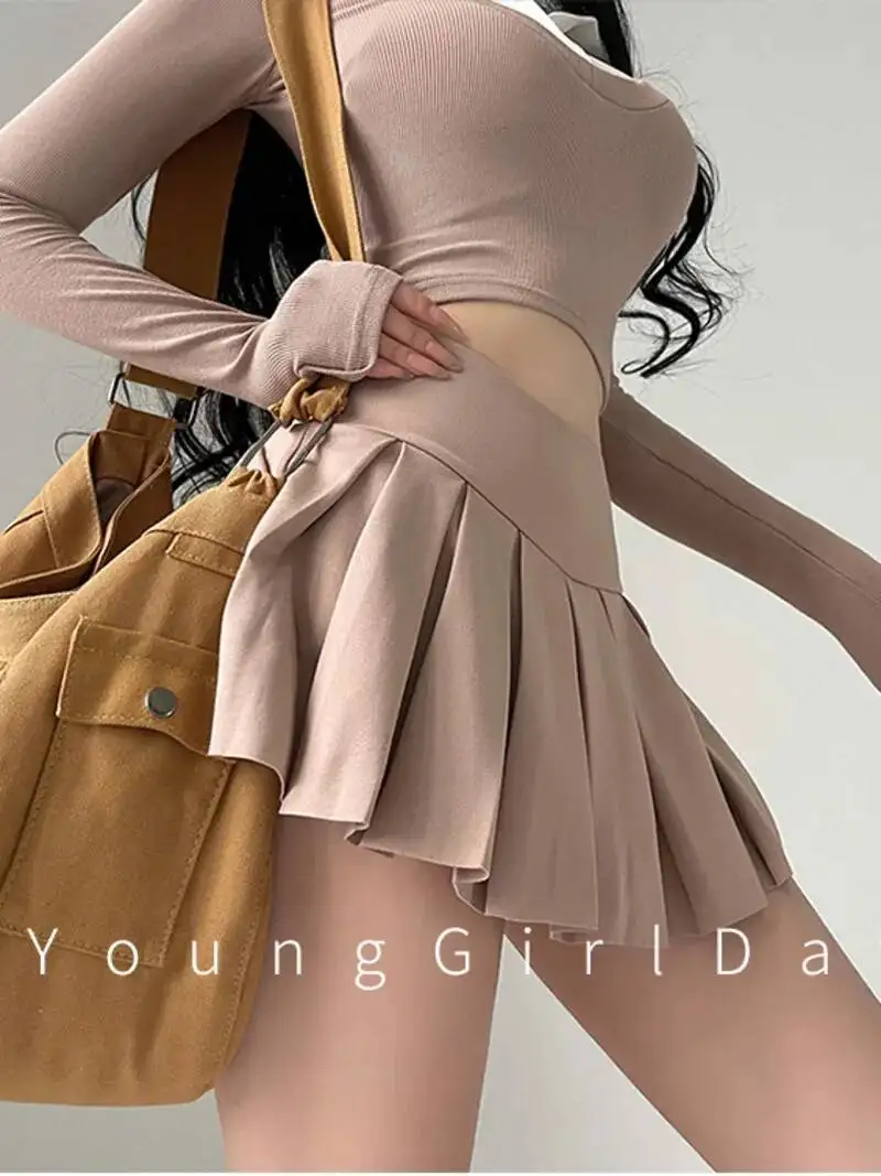 

WOMENGAGA Fahsion Women Skorts Spicy Girl Sexy High Waist SlimA-LINE Pleated Skirt Half Body Short Skirt Sweet Korean Style 8NDZ