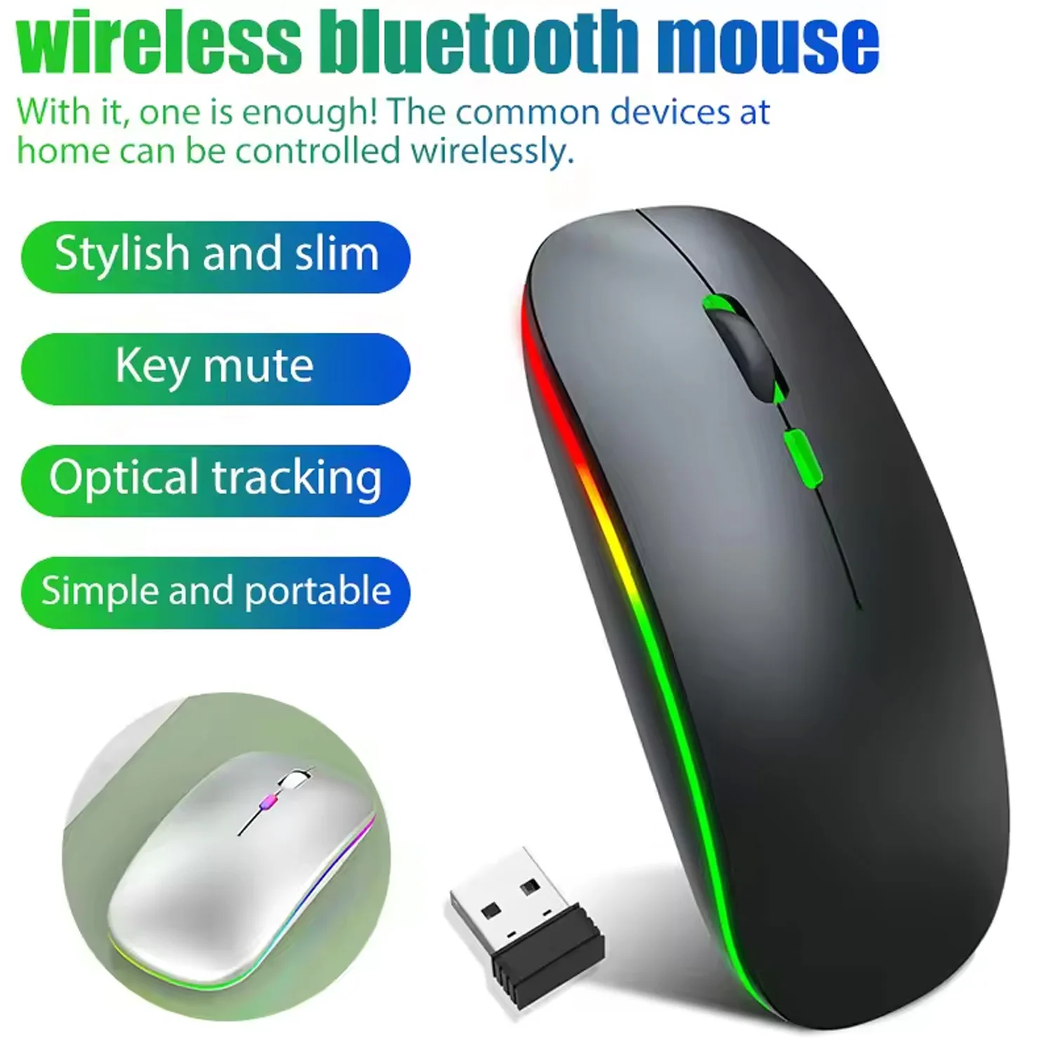 

Tablet Phone Computer Bluetooth Wireless Mouse Charging Luminous 2.4G USB Wireless Mouse Portable Mouse Suitable For Office Use