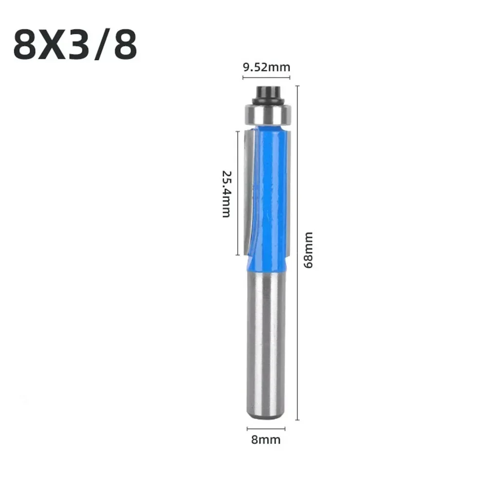 목공 밀링 커터 베어링 포함 생크 플러시 트림 라우터 비트, 스트레이트 비트, 목재 트리밍 커터, 8mm, 1 개