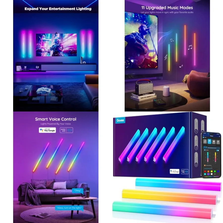 Glide Wall Lights, RGBIC LED Light, Smart Gaming Light Compatible with SmartThings, RGB Lights Bar, LED Wall Lights for Bedroom