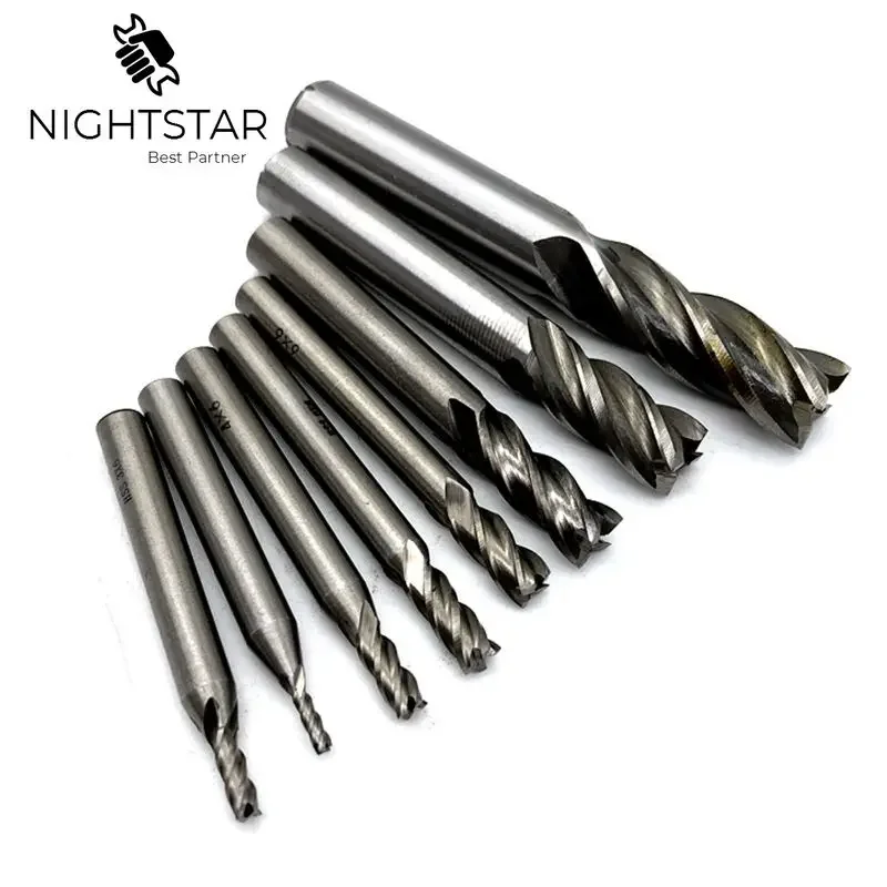 Krachtige 8 stücke HSS Ende Mühle Gerade Schaft 4 Flöte Vhm CNC Fräsen Cutter 2/3/4/5/6/8/10/12mm