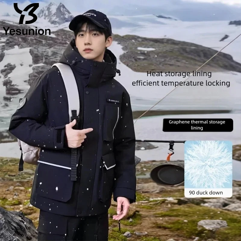 YESUNION Parka feminina ao ar livre jaqueta à prova de vento calor casaco com capuz unissex 90 pato para baixo jaqueta à prova de vento à prova d'água caminhadas