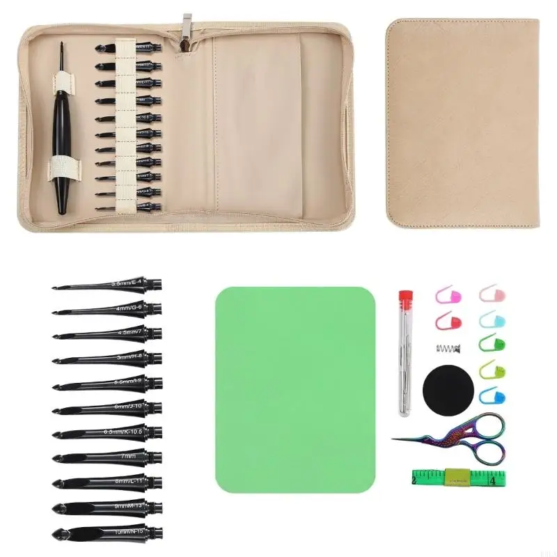 

2025 New Professional Interchangeable Aluminum Crochet Needle with 11 Replaceable Tip 3.5mm-10mm Ergonomic Handle Crochet Hook