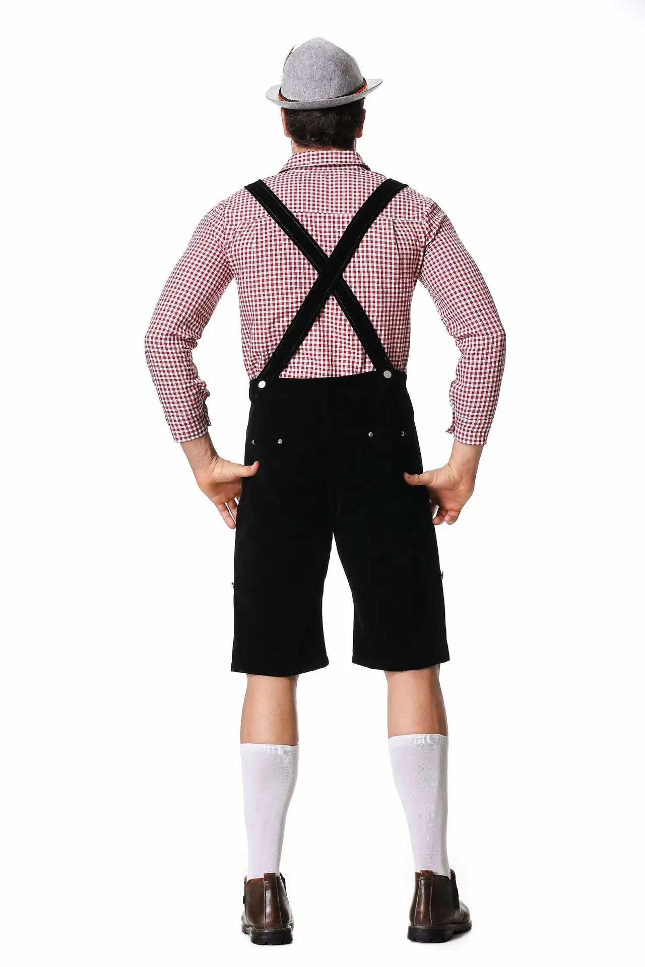 Oktoberfest Lenhosen Costume Set para Homens, Bávaro, Festivais de Cerveja Alemã, Suspensórios, Camisa, Chapéu, Trajes Cosplay Masculinos, 3 Pcs