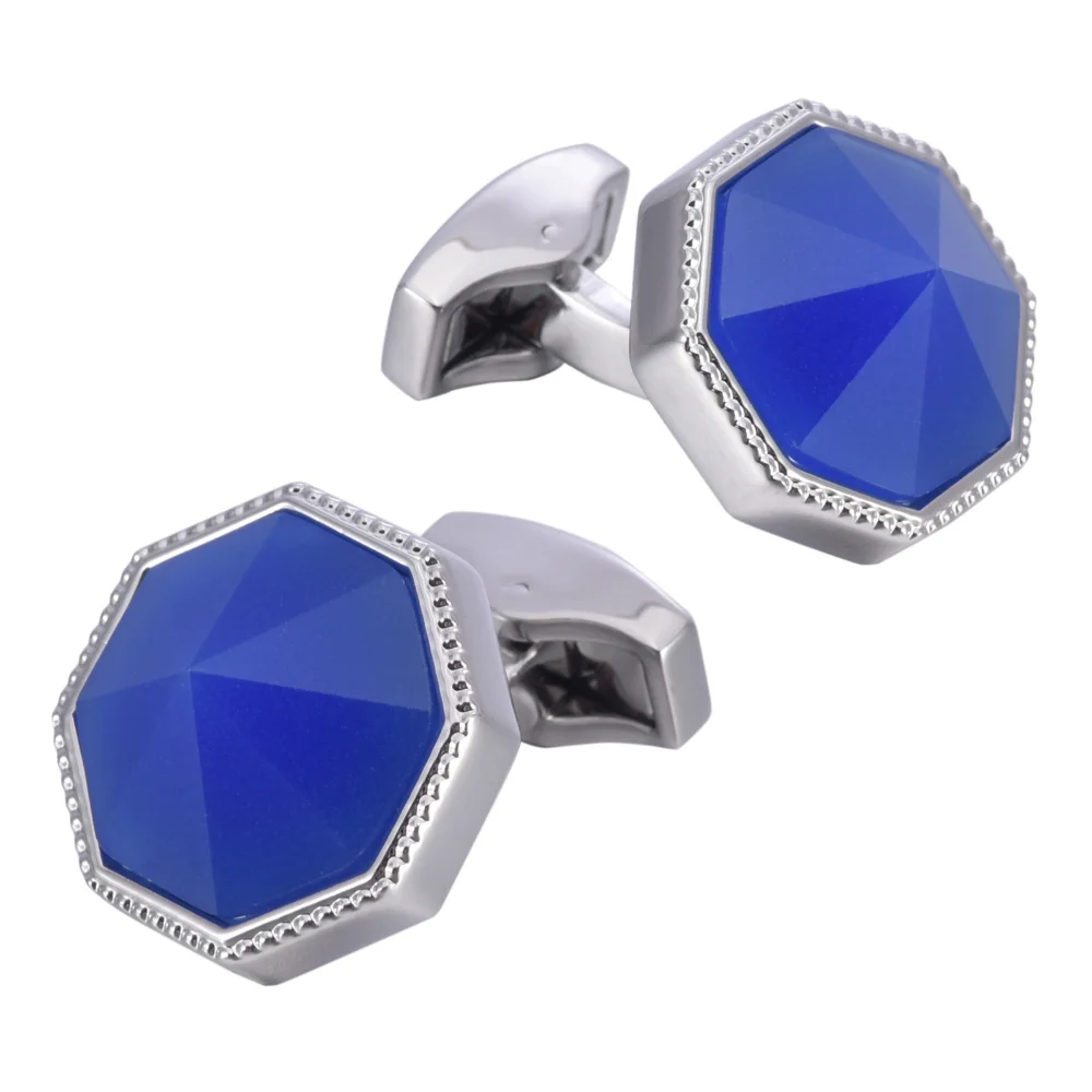 Octagonal Blue Diamond Cut Cufflinks Exquisite Cufflinks for Business Formal Shirts Banquet Annual Meeting Commuting Accessories