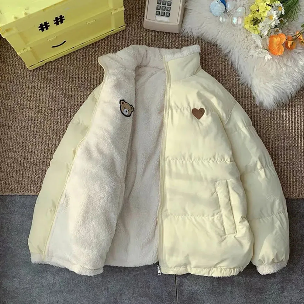 Fashion Bread Dress Women\'s Design Sense Small Korean Fleece Wearing Gentle Wind Milk Sweet Cotton-padded Jacket On Both Sides.