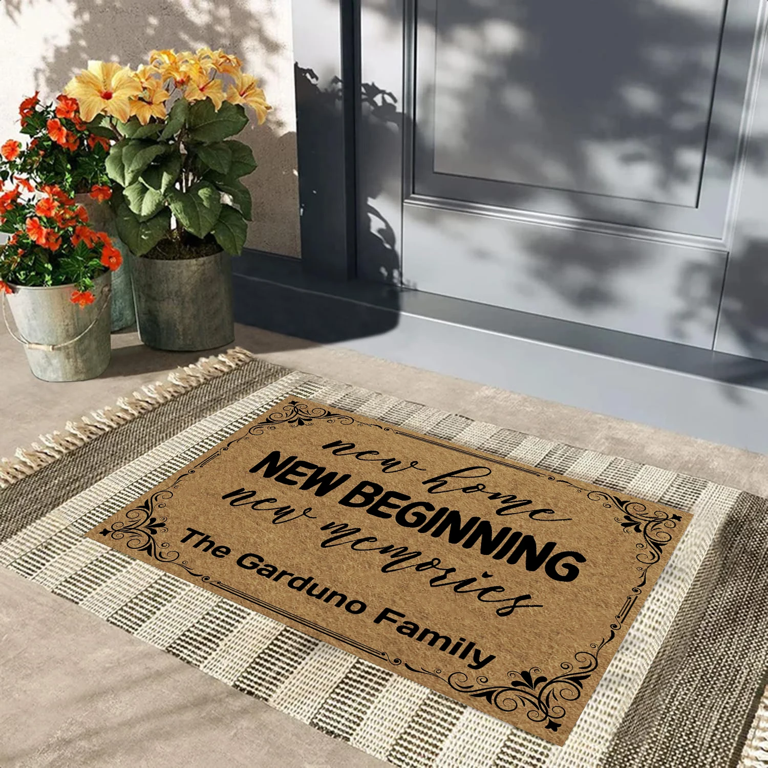 New Home Beginning New Memories Doormat for Entryway Non Slip Rubber,Custom Front Door Floor Mat Outdoor Entrance Rugs