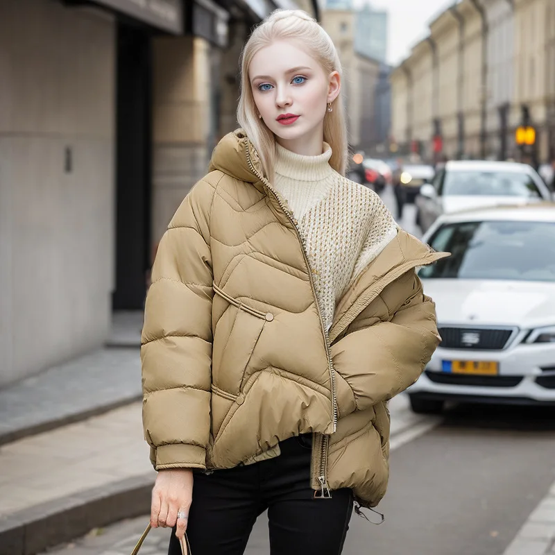 Women Parkas Hooded Zipper Splice Thick Parka Long Sleeve Short Coat Solid Pockets Outwear Warm Elegant Lady Winter 2024