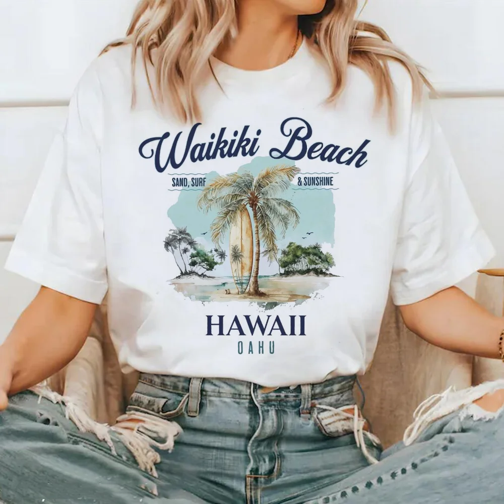 

Fashion Pattern T-Shirt Printed Polyester Short Sleeve Beach Travel Clothing Basic Top Women's Round Neck Popular Casual T-Shirt