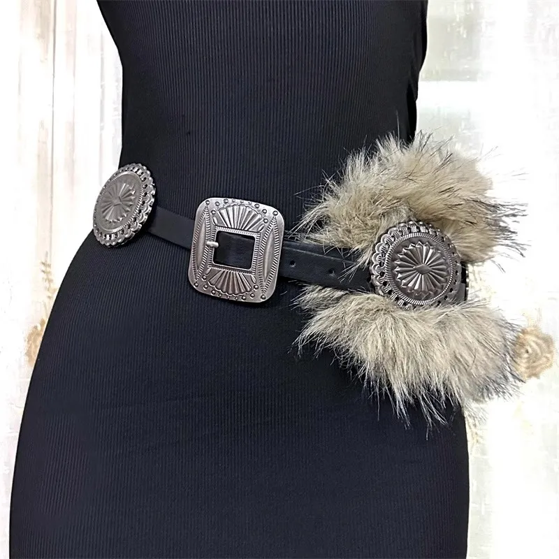 المرأة خمر فو الفراء المرقعة بولي Leather الجلود مشد الإناث Cummerbund معطف حزام فستان Decration حزام عريض J1331