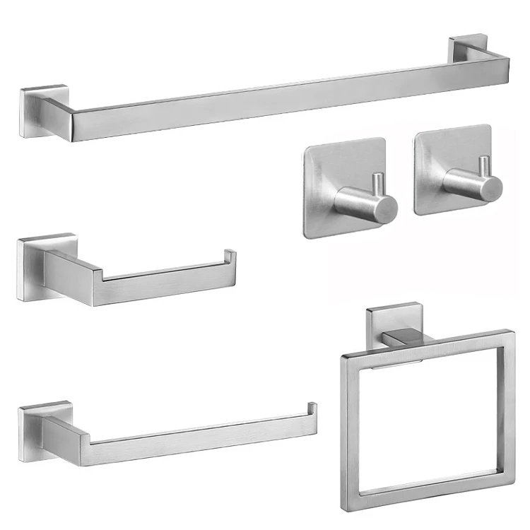 Bathroom Storage Set,SUS304 Stainless Bathroom Accessories Set 6 Piece Wall Mounted Towel Rack Towel Ring Toilet Paper Holder Ro