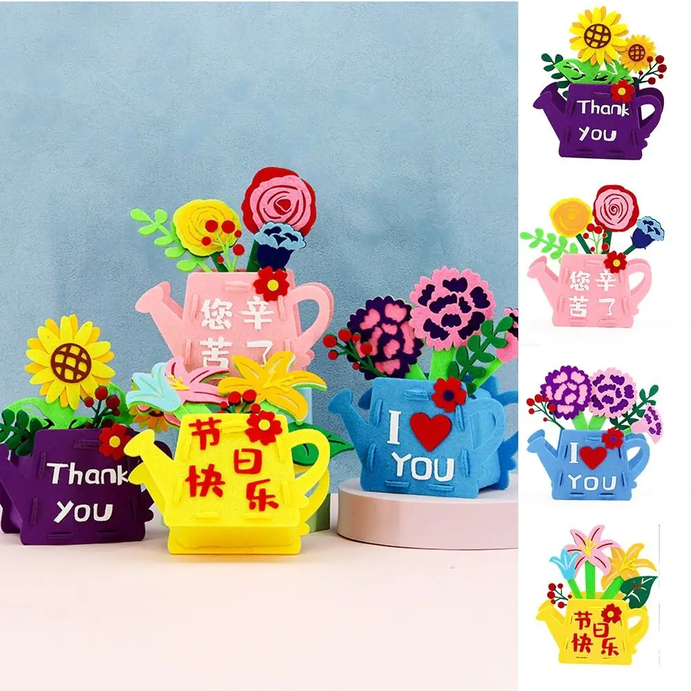 Bouquet DIY Flower Pot Crafts Toys Rose Sunflower Handmade Potted Plant Non-woven Fabric Learning Parent-child Craft Toy