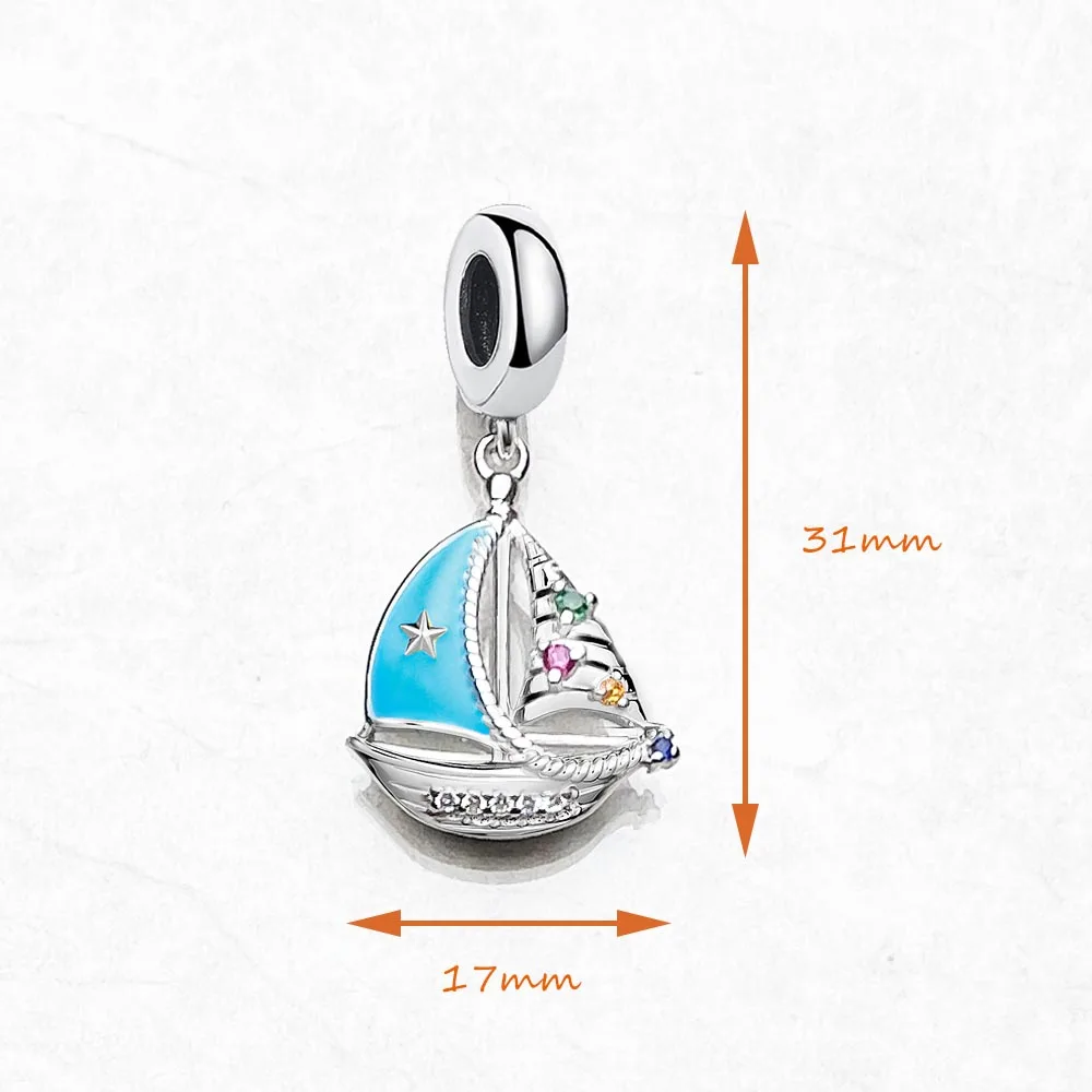 Hot 925 Sterling Silver Blue Sailing Boat Charm Pendants Brand New Trendy Holiday Gift for Women Men Jewelry