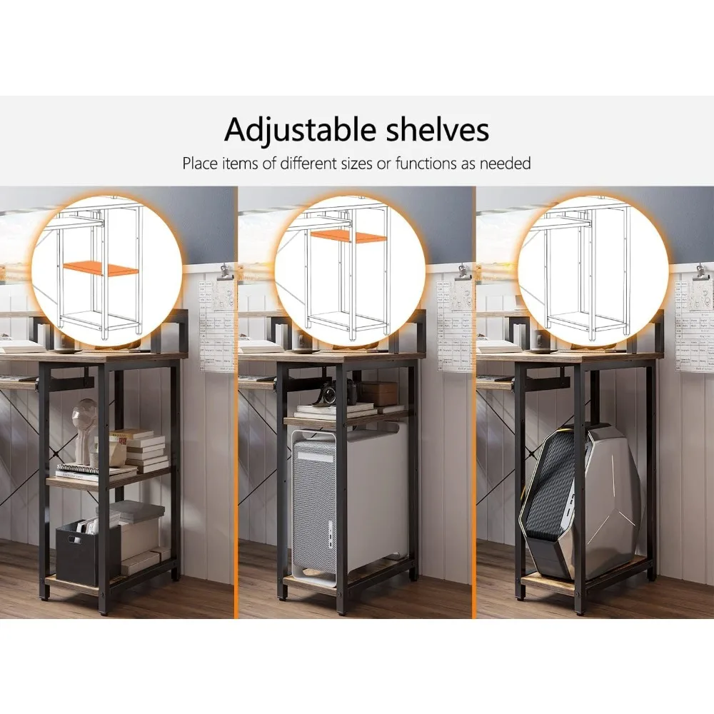 مكتب مكتب مقاس 47 بوصة مع صينية لوحة مفاتيح مدمجة وحامل شاشة وأرفف تخزين لاستوديوهات الموسيقى