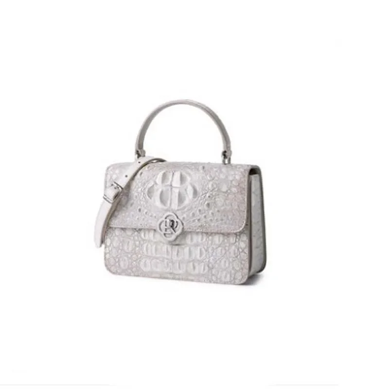

ouluoer crocodile leather single shoulder cross chain bag small lady white small square women