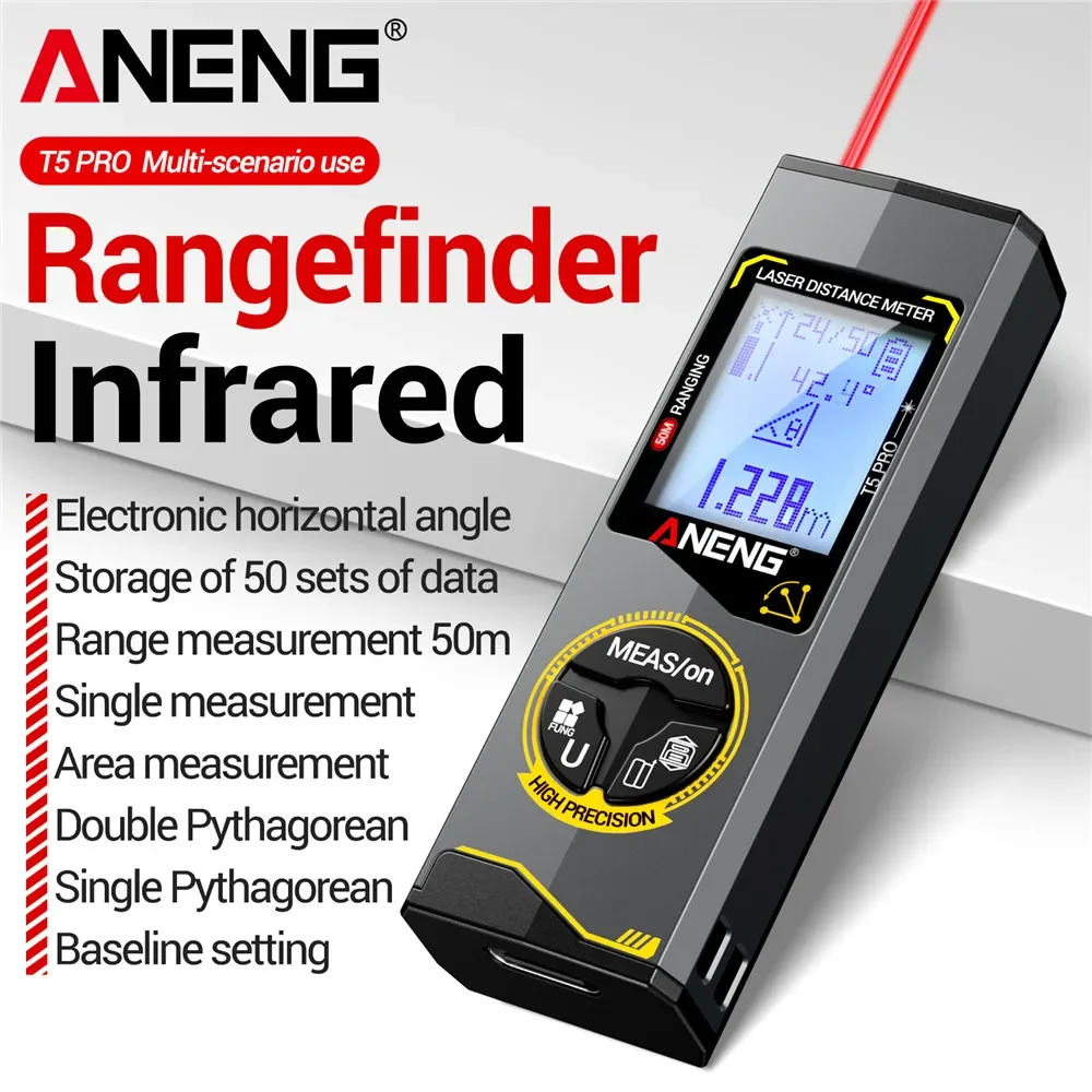 ANENG T5 PRO 30M/50M Mini Laser Distance Meter Measure Infrared Rangefinder Area/Volume Electronic Level High Precision Detector