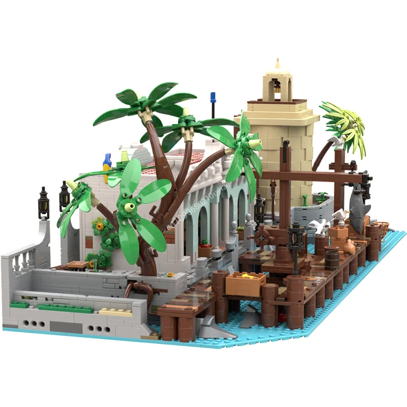 4103 pçs moc medieval porto santa maria dockside mercado arquitetura modular blocos de construção montagem tijolos brinquedos crianças presentes diy