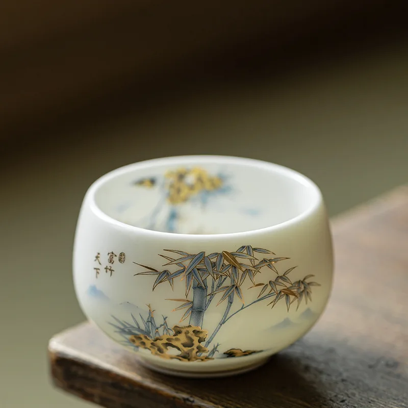 Mutton Fat White Porcelain Master Cup Handmade Ceramic Tea Bowl for Chinese Tea Ceremony Personal Use Luxury Home Decor Gift