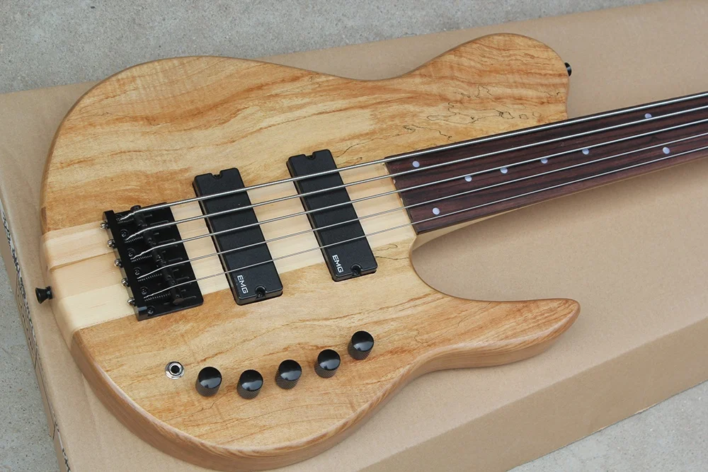 Flyoung 5 Strings Electric Bass Guitar Neck Through Body Bass Fretless Bass Guitar