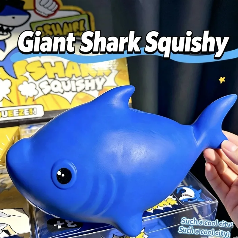 Giant Shark Squishy Stress Relief Toy Slow Rising Soft Material Squeezable Design Giant Blue Fidget Shark Toy For Adults
