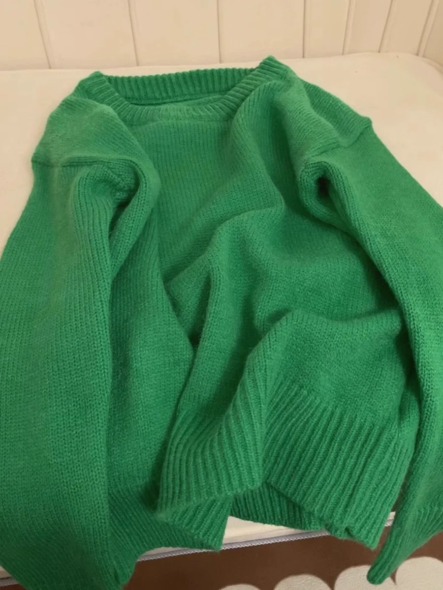 

Green Knitted Sweater Women's Autumn Winter Fashion Casual Loose Fit round Neck Long Sleeve Color Commute Style Sample ...