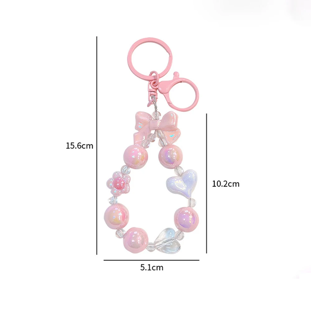 Candy Color Beaded Bag Accessories Car Keychain Bow Heart Keychain Bag Pendant Mobile Chain Lanyard Creative Mobile Phone Strap