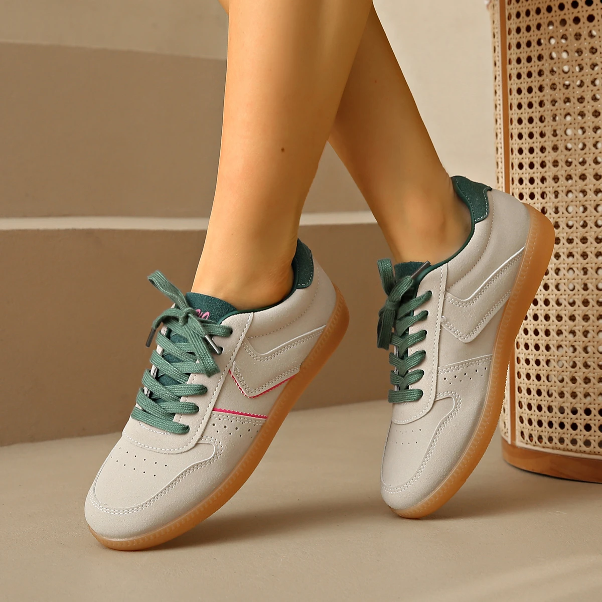 

Women's Casual Sneakers Spring/autumn Fashion Round Head Lace Up Running Shoes Woman Outdoor Sport Training Flats Plus Size 43
